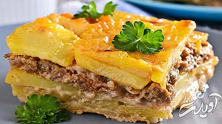 غذا با سیب زمینی و گوشت چرخ کرده, غذا با گوشت چرخ کرده و قارچ و سیب زمینی, غذا با گوشت چرخ کرده و سیب زمینی و پنیر پیتزا